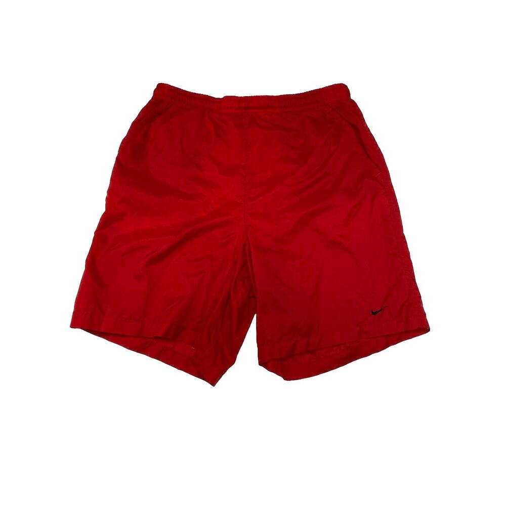 Vintage Nike Swim Trunks Medium Red Board Shorts Pockets Mesh Lined Swoosh 90s